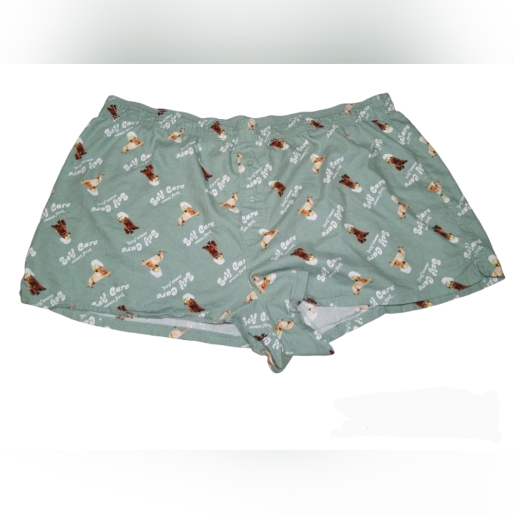 PINK VS | Green "Self Care Comes First" Spa Puppy Sleep Shorts | XL